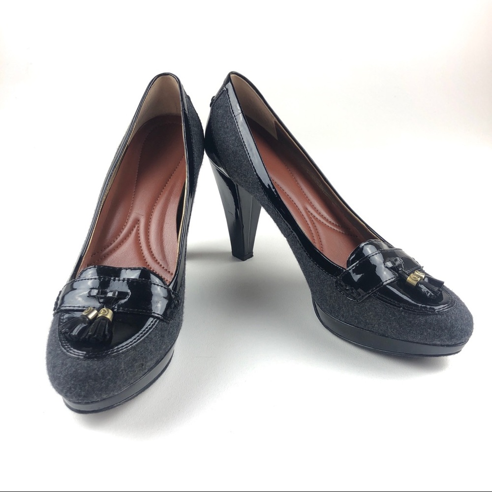 Circa Joan & David Grey Flannel Black Patent Pump